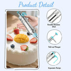 Dessert Decorating Syringe Set, Cake Frosting Piping Kit Stainless Steels Cupcake Icing Piping Kit with 6 Nozzles, 4 Scraper, 6 Silicone Cake Liners, 2 Cleaning Brush for DIY Cake Decoration, Blue