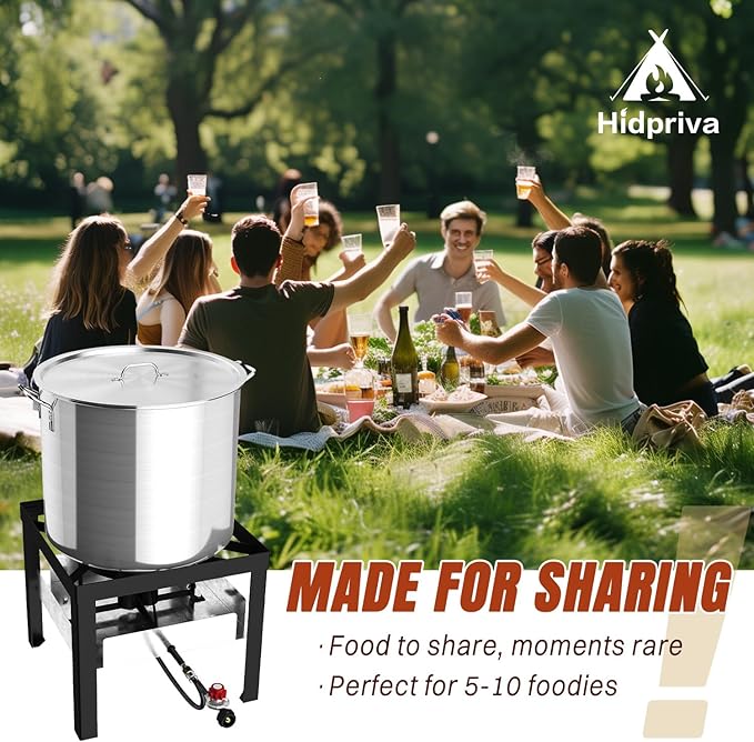 50QT Crawfish Boiler Kit, Waterproof Cover & 12-inch Skimmer, 110,000BTU Propane Burner Stove, 0-20PSIG Regulator, Aluminum Seafood Boil Pot, Crab Boil Pot with Basket