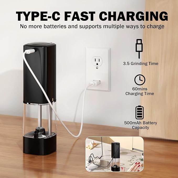 Electric Salt and Pepper Grinder Set, Rechargeable Electric Pepper Grinder with LED Display, Adjustable Coarseness, Large Capacity Refillable Salt and Pepper Shakers, Ideal for Kitchen, BBQ, Gift