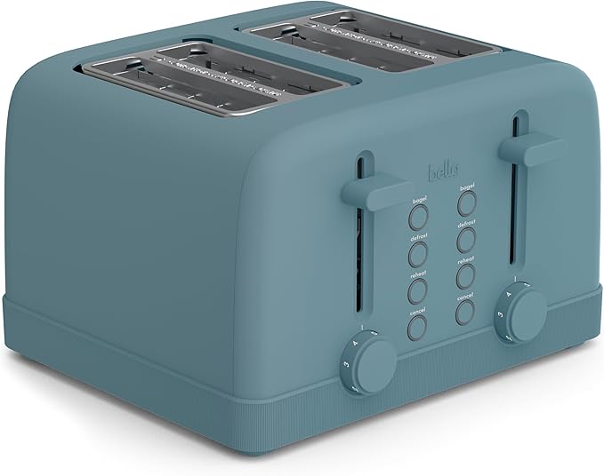 bella 4 Slice Toaster, 6 Setting Shade Control with Reheat & Cancel Buttons, Removable Crumb Tray, Anti Jam & Auto Shutoff, 900 Watt, Surf