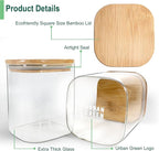 Urban Green Glass Jars with Bamboo Lids, Square Glass Jar with airtight lids, 6 pack of 28oz, Food Storage Containers with bamboo lids, Panty Jars