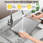 2-IN-1 Titanium Cutting Board for Kitchen Pure Titanium and Wheat Straw PP Scratch-Resistant 15.8x10.6 Inch, (Beige Titanium)