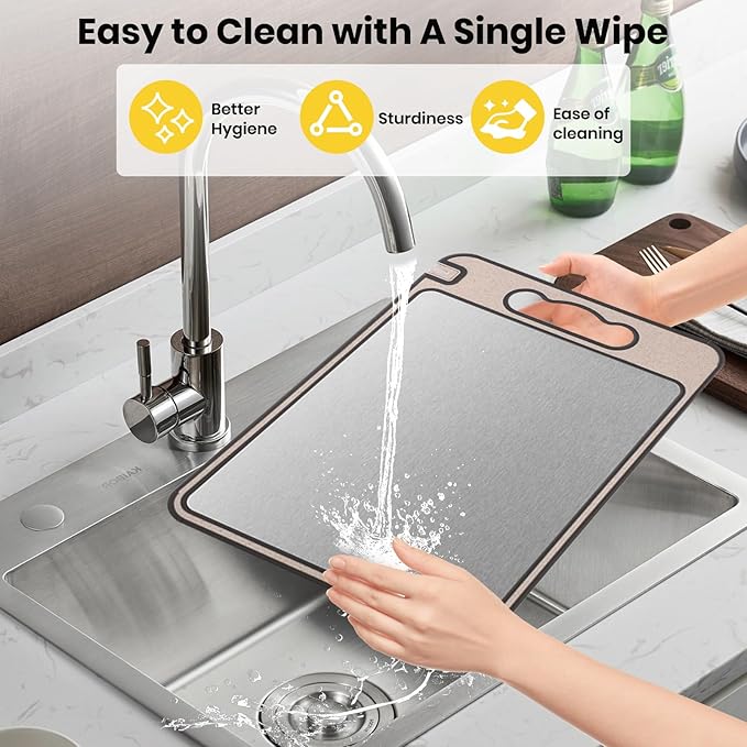 2-IN-1 Titanium Cutting Board for Kitchen Pure Titanium and Wheat Straw PP Scratch-Resistant 15.8x10.6 Inch, (Beige Titanium)