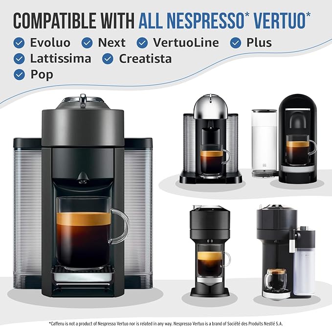 Caffenu Cleaning Pods Compatible with Nespresso Vertuo. 4 Cleaner Capsules. For Improved Coffee Flavor and Crisp Coffee. Use with Descaling Kit