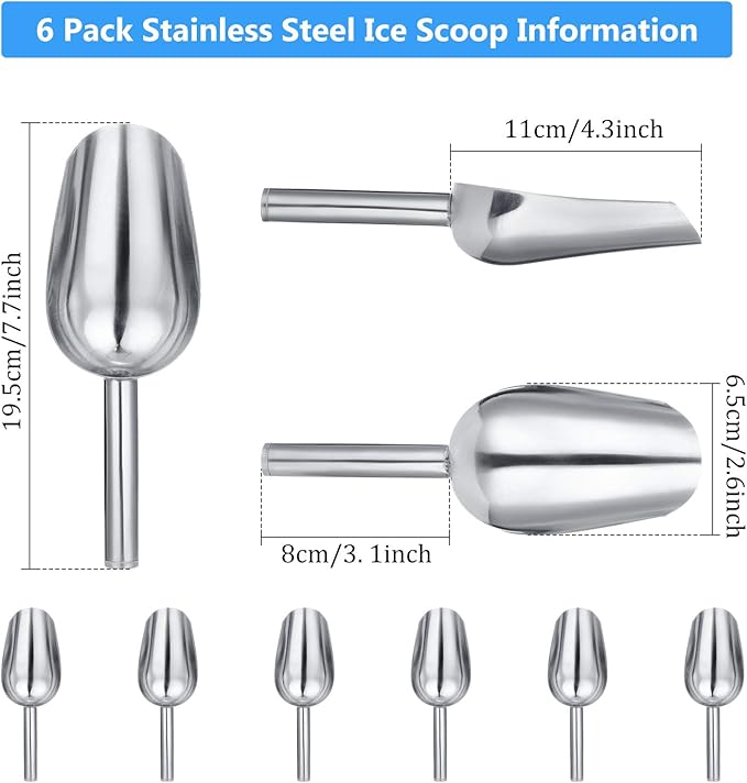 Mudder 6 Pack 6 Ounce Small Stainless Steel Ice Scoop Metal Mini Candy Little Sugar Cream Scoop for Home Kitchen Food Jars Coffee Beans Bar Buffet