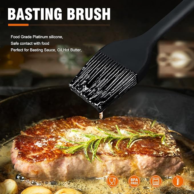 Walfos Silicone Pastry Brush, Heat Resistant Basting Brush Set, Perfect for Baking,BBQ Grill,Kitchen Cooking,Strong Steel Core and One-Pieces Design,BPA Free and Dishwasher Safe (5 Pcs)