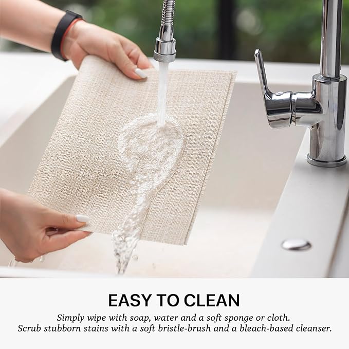 LEXMORE PVC Woven Placemats 8 PCS Wipeable Indoor/Outdoor Table Mats Washable Vinyl Place Mat for Dining Table, Set of 8-Beige White