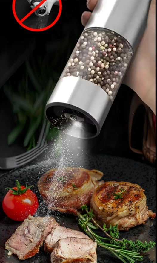 Electric Salt and Pepper Grinder Set – Rechargeable & Battery Operated, Automatic Stainless Steel Mills, Adjustable Coarseness, One-Handed Operation