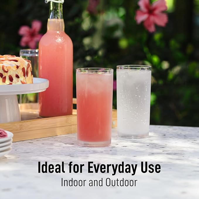 Zulay Kitchen Acrylic Glasses Drinkware - 8 Piece Unbreakable Plastic Tumblers - BPA-Free, Reusable Plastic Drinking Glasses for Home & Outdoors - Stackable, Lead-Free & Dishwasher Safe - (16 oz)