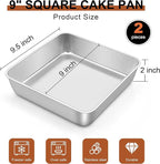 LIANYU 2 Pack 9 x 9 Inch Square Cake Pan, Stainless Steel Baking Lasagna Brownie Bread Pan, Square Bakeware for Birthday Party Wedding, Oven & Dishwasher Safe