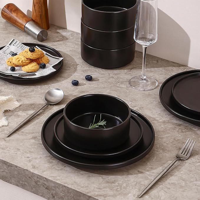 GZG Ceramic Cereal Bowls Set of 4,6 Inch Stoneware Soup Bowls,Dishwasher and Microwave Safe,Stackable,Scratch Resistant for Oatmeal,Fruit,Salads and Rice(Matte Black)