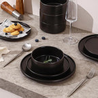 GZG Ceramic Dinner Plates Set of 4,10 Inch Stoneware Dishes Set,Microwave and Dishwasher Safe Kitchen Utensils,Stackable,Scratch Resistant (Matte Black)