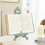 Sungmor Vintage Cast Iron Cookbook Stand, Small Ornate Easel Fleur De Lis Stand, 15.5" Tall Antique Green Table Top Display Holder for Recipe Book, Picture Frame, Plate, Home Kitchen Decor