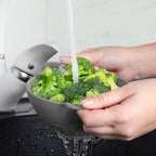 Meadow Lane 6-inch Small Colander, BPA-Free, Dishwasher Safe, Double Handles, Compact Food Strainer for Berries, Veggies and Pasta, 3-Cup Capacity, Black and Gray, 2-Pack