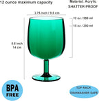 KX-WARE Classic Acrylic All-Purpose Wine Glasses, 12-ounce Plastic Stem Wine Glasses, set of 8 Multicolor