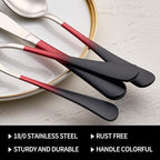 20-Pieces Black Red Silverware Sets for 4,Black Red Handle Stainless Steel Cutlery Set, Include Forks Spoons and Knives Set, Dishwasher Safe Utensil Sets for Home Restaurant