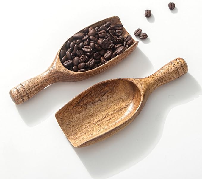 Big Wooden Coffee Scoop, 2pcs Large Coffee Scoops for Ground Coffee Beans, Acacia Wood Shovel Spoons Multipurpose for Jars Canisters,Kitchen Scooping Tool Salts Spice Pepper Powder Tea Shovels