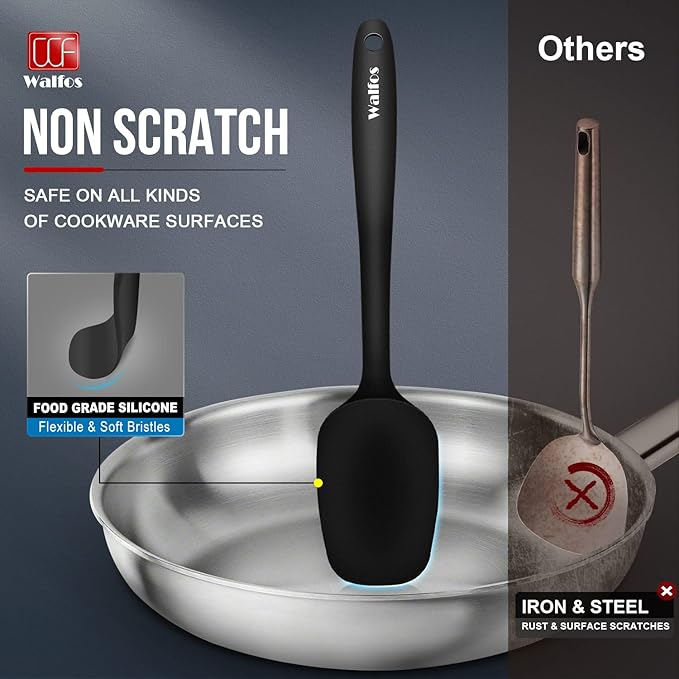 Walfos Mini Silicone Spatula Set of 3（600°F), Heat Resistant small Kitchen Silicone Spatulas, Strong Steel Core and One-Pieces Seamless Design, for Cooking Mixing & Baking,BPA Free & Dishwasher Safe