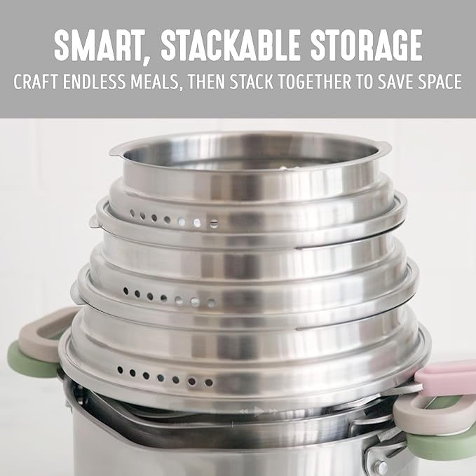 GreenLife 6 Piece Stainless Steel Cookware Set, Induction Kitchen Cooking Pots & Pans, Locking Lids, Built in Strainer, Drip-Free Pour Spouts, Silicone Handles, Saucepan, Stock Pot, Dishwasher Safe