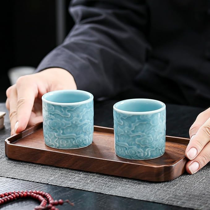 Ceramic Espresso Cups Set of 2 or 4-3oz Demitasse Cups for Coffee & Tea, No Handles, Durable & Dishwasher Safe, 2 or 4 Pcs/box (blue set, 2)