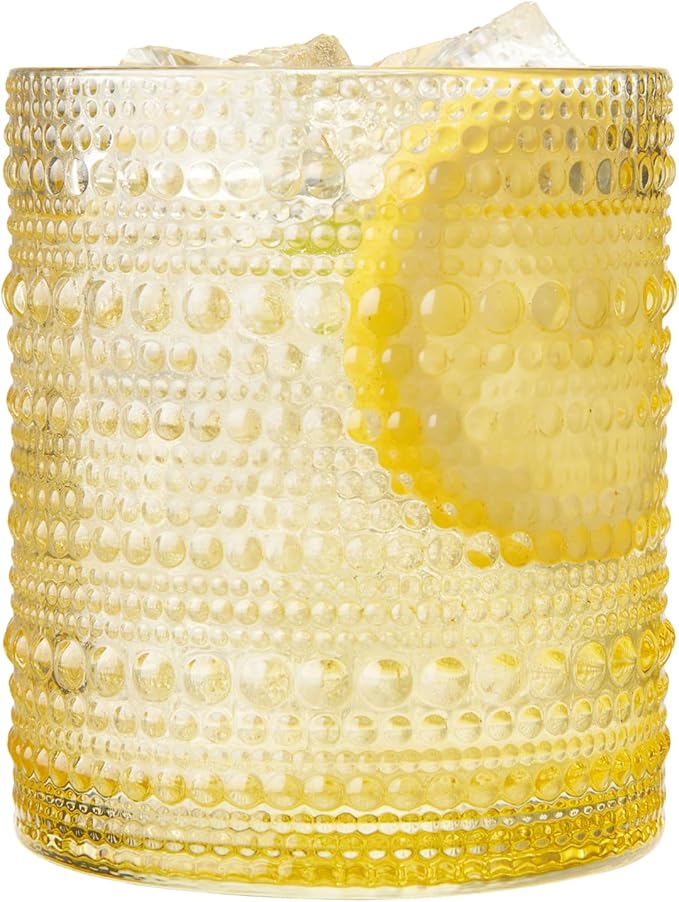 Khen Hobnail Drinking Glasses - Colorful Tumblers, 10 oz Drinkware for Parties, Brunches, BBQs, Picnics & Gifts - Cups for Cocktails, Iced Tea & Juice - BPA-Free - Set of 6, Summer Colors