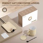 Coffee Mug Warmer Set, Temperature Control Smart Heated Mug for Desk, Electric Coffee Warmer with Auto Shut Off & Real-Time Temp Display, Gifts for Men Women, 15oz, Beige