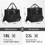 Maelstrom Lunch Box, 23L Insulated Lunch Bag, Expandable Double Deck Cooler Bag, Lightweight Leakproof Tote Bag With Side Tissue Pocket, Suit For Men and Women, Black