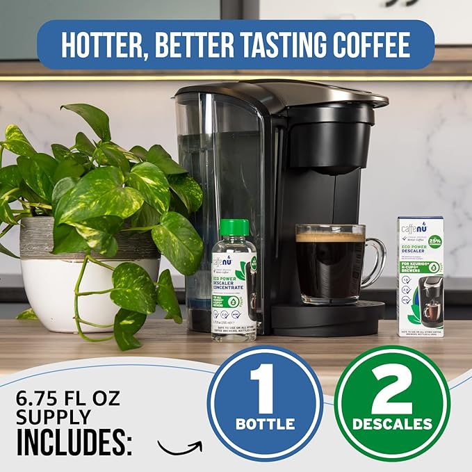 Keurig Compatible Descaling Solution. 1 Bottle of Descaler Solution. Descaling Kit Removes Limescale For Hotter Coffee. 2 Uses Descaler For Keurig Coffee Makers.