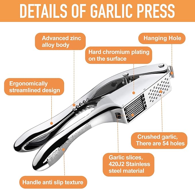 Garlic press and slicer 2 in 1,Effortlessly Crush, Slice, and Mince Garlic,with this Versatile Kitchen Tool - Perfect for Home Cooks and Professional Chefs Alike. (Pearl White)
