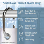 12 Metal Shower Curtain Hooks, Rust-Proof Decorative C-Shaped Curtain Hooks for Bathroom, Chrome Shower Curtain Rings, Fits Rods Up to 1 Inch (C, Silver)