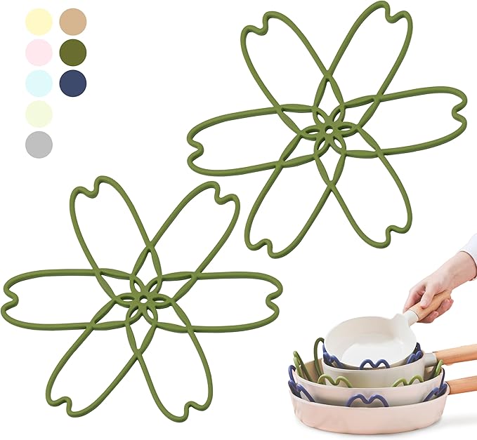 iPROTECT - Stack Expert | Multi-Purpose BPA-Free Silicone Pans & Pots Protector. Set of 2. Trivets for All Cookware Sizes, Protects Coating & Scratches, Dishwasher Safe (Matcha Green, L)