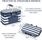 Insulated Picnic Basket,Leak-Proof Collapsible Cooler Bag,26L Grocery Basket with Lid,2 Sturdy Handles,Storage Basket for Picnic,Food Delivery,Take Outs,Market Shopping,Travel (Blue)