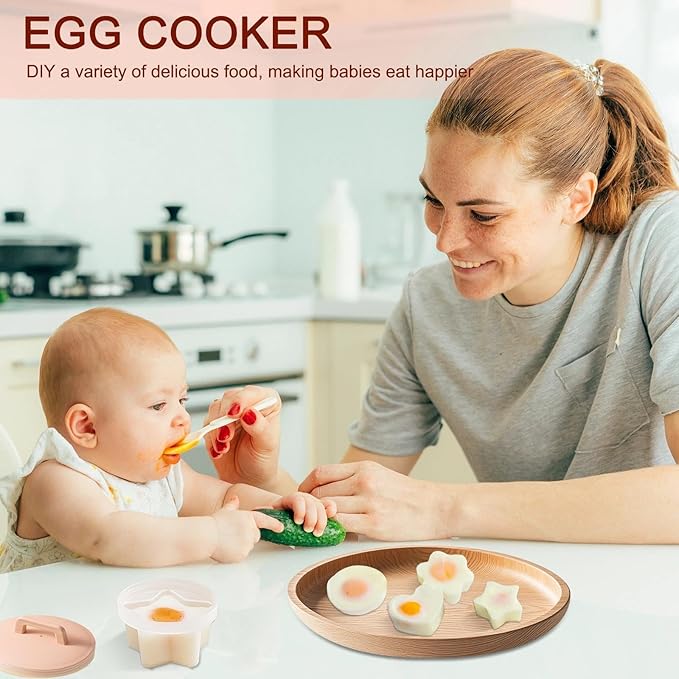 5 PCS Egg Poacher Cups, Pink Egg Cooker, Cute Shapes Reusable Egg Molds, Nonstick Egg Poaching Cups for Boiled Eggs Without Shell