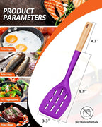 Pack of 2 Silicone Spatula, Non Stick Cooking Utensil Set, Wooden Handle Kitchen Turner for Baking Mixing Grilling Serving Food Heat Resistant (BERRY)