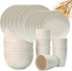 Wheat Straw Dinnerware Sets for 6, Osonm 24PCS Lightweight Unbreakable Plastic Plates Bowls Cups Sets, Dishwasher Microwave Safe Dishes Set for Camping, RV, Picnic, Kitchen, Great for Kids & Adults
