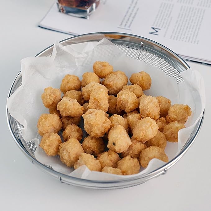 Fine Mesh Rice Strainer, Metal Colander Bowl Stainless Steel Baskets for Pasta, Fruit - Strain, Drain, Rinse(Diameter 11.02 inch)