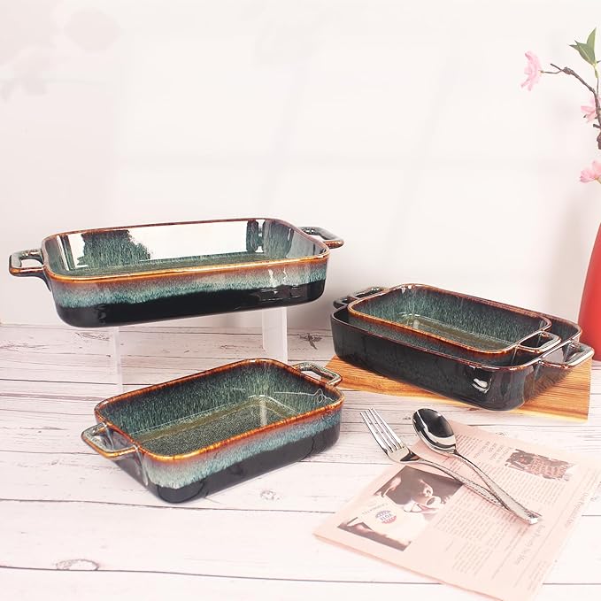 12" X 9" Porcelain Rectangular Casserole Dishes - Baking Dish for Oven, 2.5 QT Ceramic Lasagna Pans, Oven Safe Bakeware for Kitchen Cooking, Cake, Banquet and Dinner