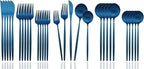 JASHII Flatware Silverware Set Stainless Steel Satin Finish Cutlery Set Service for 6, 30-Piece Spoons And Forks Kitchen Utensil Set, Dishwasher Safe (Matte Blue)