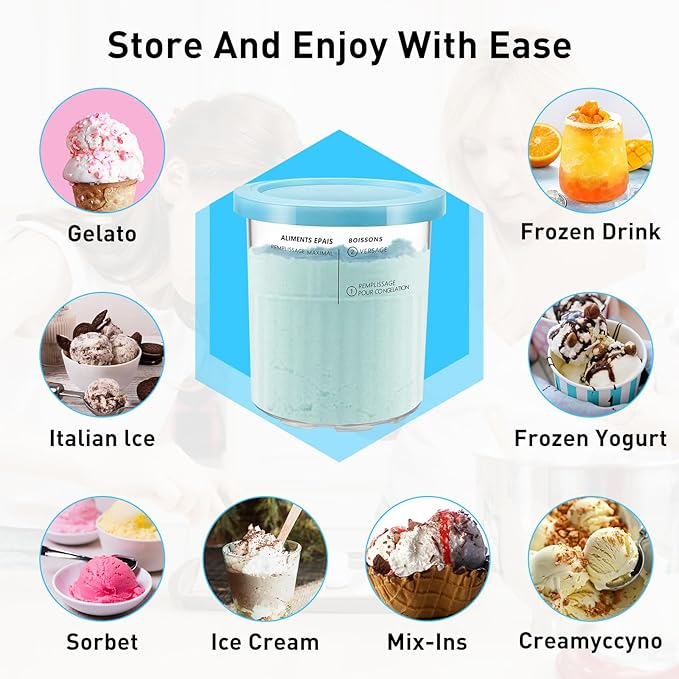 for Ninja Creami Deluxe Pints and Lids 4 Pack,24OZ Creami Deluxe Pint Containers Family Creami Deluxe Pint Containers for Ninja Creamy Deluxe NC501 NC500 Series (Dishwasher Safe Reusable Leak Proof)