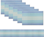 PIGCHCY Placemats Set of 6 and Table Runner,Heat Resistant Vinyl Woven Washable Table mats Sets (6 Placemats+1 Table Runner, Coastal Blue)