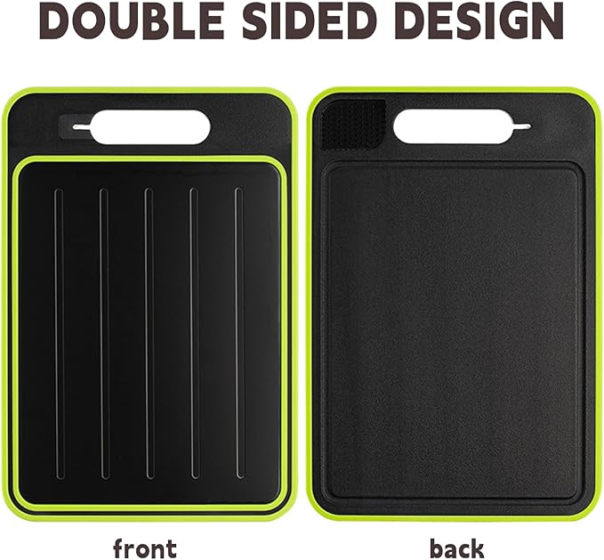 Cutting Board Double Sided,2 Pcs Vegetable Board With Sharpening Stone,Large Size+Small Size,Food Grade Stainless steel and Wheat straw PP Material,Eco-Friendly and Easy to Clean (grey)