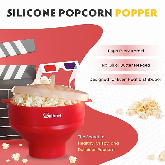 The Original Salbree Collapsible Silicone Microwave Popcorn Popper Maker Machine, Microwavable Bowl Holds 16 Cups, Uses Hot Air and Oil Always Optional - The Most Colors Available (Transparent Mint)