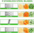 LHS Mandoline Slicer, 4 Sharp Stainless Steel Blades with Food Storage Container — Kitchen Tools for Cheese, Chocolate, Vegetables& Fruits - Dishwasher Safe (grey)