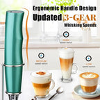 Nahida Milk Frother Wand for Coffee Frother Handheld with Stand Electric Whisk with 3 Heads 3 Speeds Drink Mixer Coffee Frother Foam Maker For Latte, Cappuccino, Hot Chocolate, Egg - Green