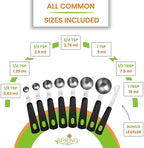 Spring Chef Magnetic Measuring Cups & Spoons Set (Patent Pending), Strong N45 Magnets, Heavy Duty Stainless Steel Fits in Spice Jars for Baking & Cooking, BPA Free, Round Set of 15 with Leveler, Black