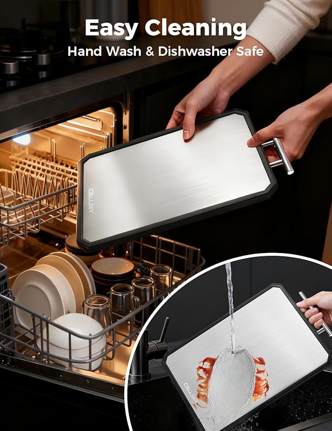 Titanium Cutting Board for Kitchen, Double Sided Non Toxic Titanium Cutting Board with JUICE GROOVE, Food-Grade Metal Chopping Board, Pure Titanium&Wheat Straw PP, Dishwasher Safe16.3”×11”-1 PC