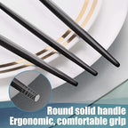 Lemeya Matte Black Silverware Set for 6,Modern Stainless Steel Brushed Cutlery Set,30-Pieces Heavy Duty Flatware Set,Knives Spoons and Forks Set Utensils Set, Satin Finish, Dishwasher Safe