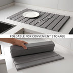 Stone Dish Drying Mat with PU Leather Surface for Kitchen Counter, Water-Absorbent Collapsible Roll up, Quick Dry, Non-Slip for Cups Dishes Bottles,Removable and washable(Medium Gray, 23.6”x15.4”)