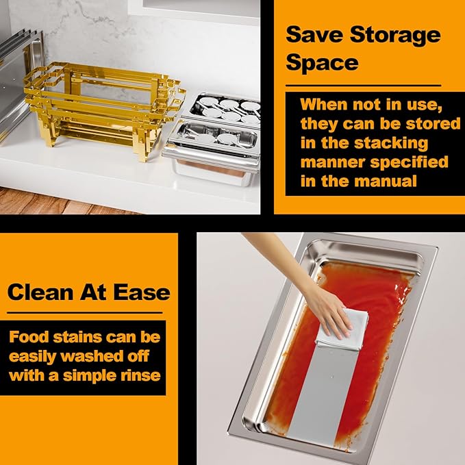 Chafing Dishes for Buffet 4 Pack, 9Qt Chafing Dish Buffet Set with Different Food Pans Combo, Food Warmers for Parties Buffet, Events & Weddings, Gold