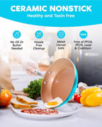 GOTHAM STEEL 20 Piece Copper Pots and Pans Set Nonstick Cookware Set + Complete Ceramic Bakeware Set for Kitchen with Long Lasting Non Stick, Dishwasher/Oven Safe, Non Toxic – Turquoise